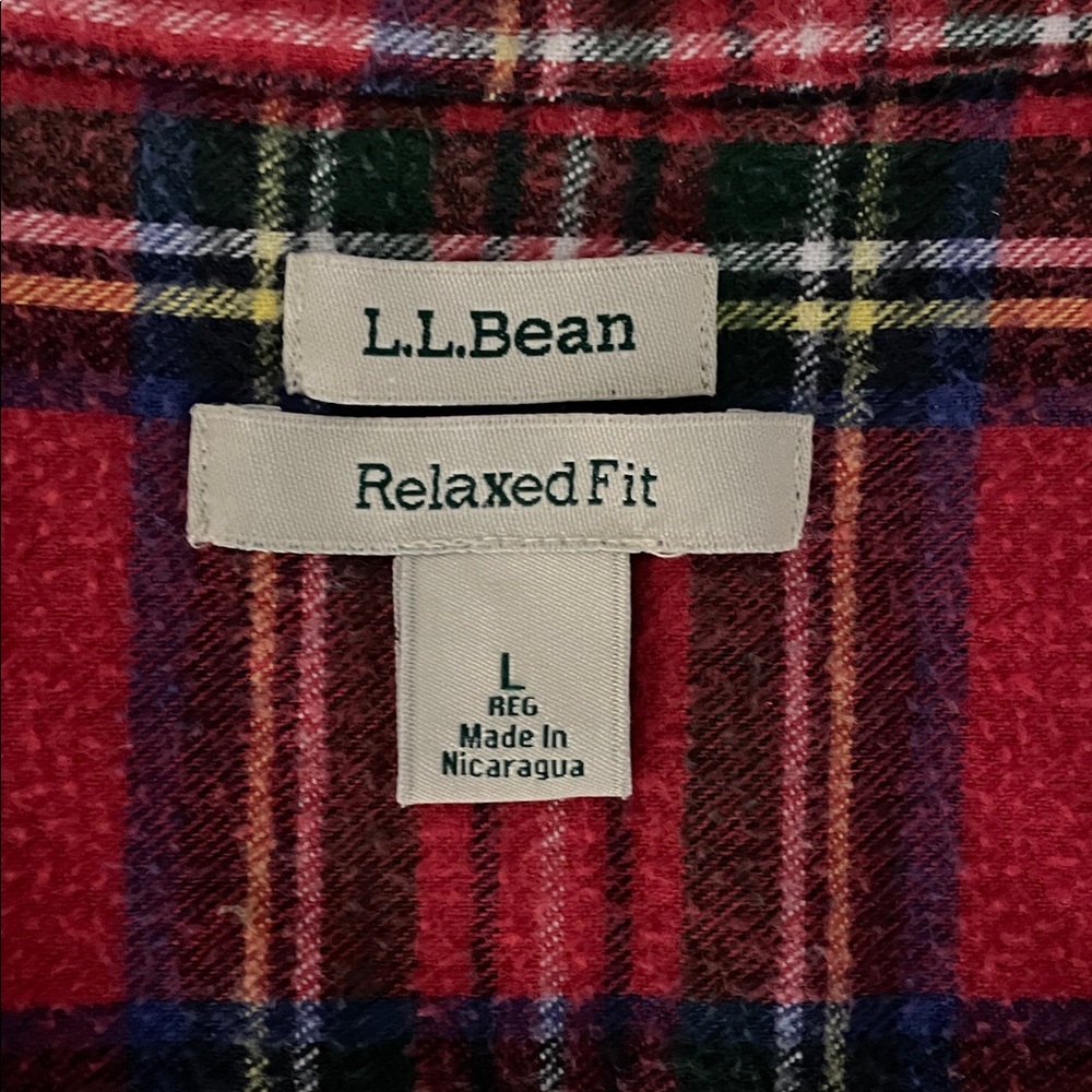 L.L. Bean Women's Scotch Plaid Flannel Shirt Relaxed Large Red Green - Picture 7 of 10